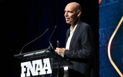 NEW YORK, NEW YORK - DECEMBER 04: Regis Schultz speaks onstage during the Footwear News Achievement Awards (FNAAs) 2024 at Cipriani South Street on December 04, 2024 in New York City. (Photo by Roy Rochlin/Footwear News via Getty Images)