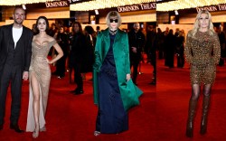 Charlie McDowell, Lily Collins, Anna Wintour and Donatella Versace at "The Devil Wears Prada" musical premiere in London on Dec. 1.